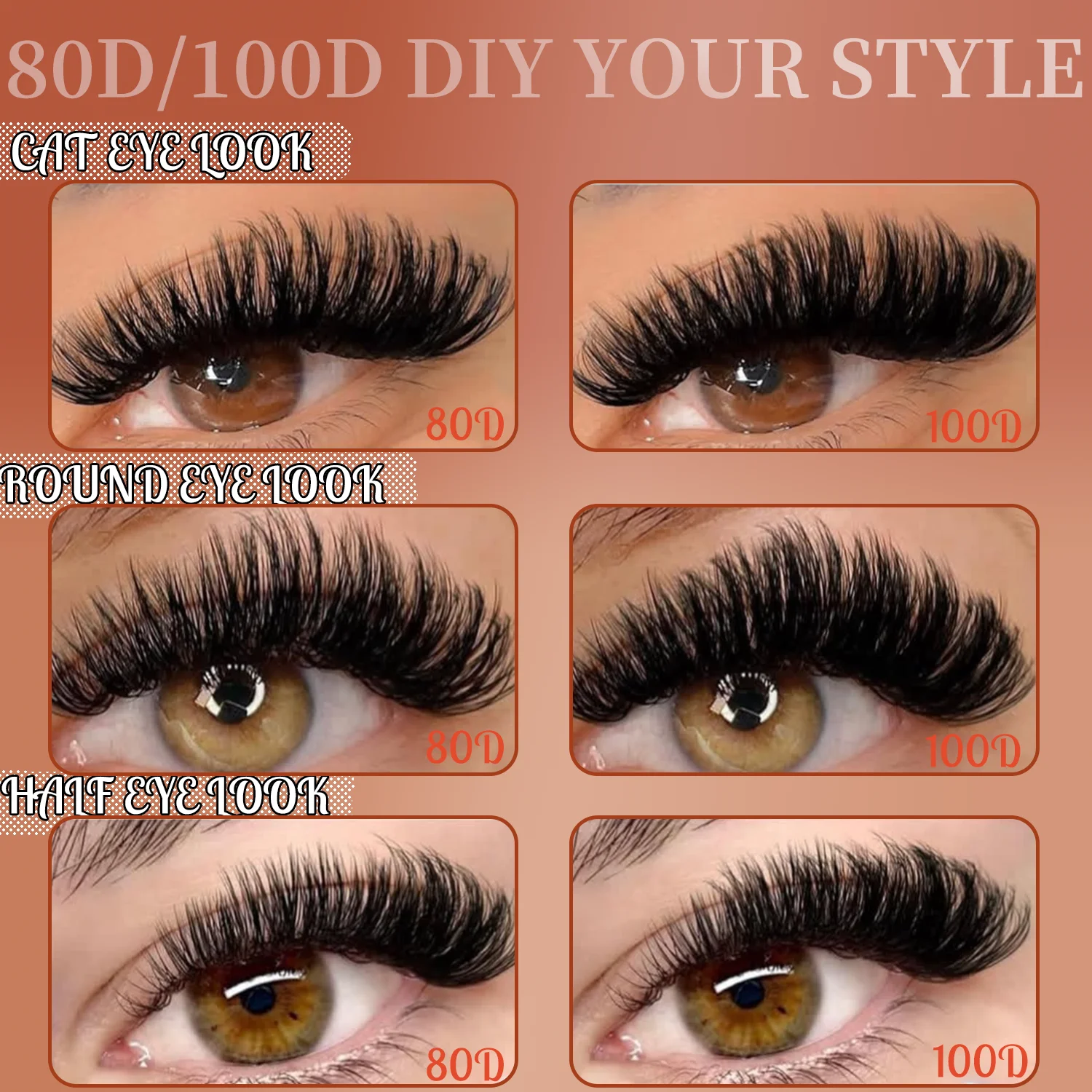 100D Fluffy DIY Cluster Lashes Cat Eye Fox Lash 8D 0.05mm D-Curl Soft Fake Eyelashes Reusable for Beginners Makeup Application