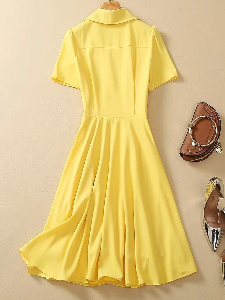 Imagem -04 - Vestido Feminino Kate e Princess Midi Botão Amarelo Festa de Escritório Passarela Casual Chique Elegante Magro Midi Verão Novo Elegante Alta Qualidade