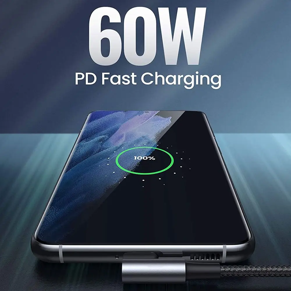 0.5m/1m/2m 60W PD Fast Charging Line USB C to USB Type C Cable Right Angle Wire 90 Degree Data Cable For Laptop Mobile Phone