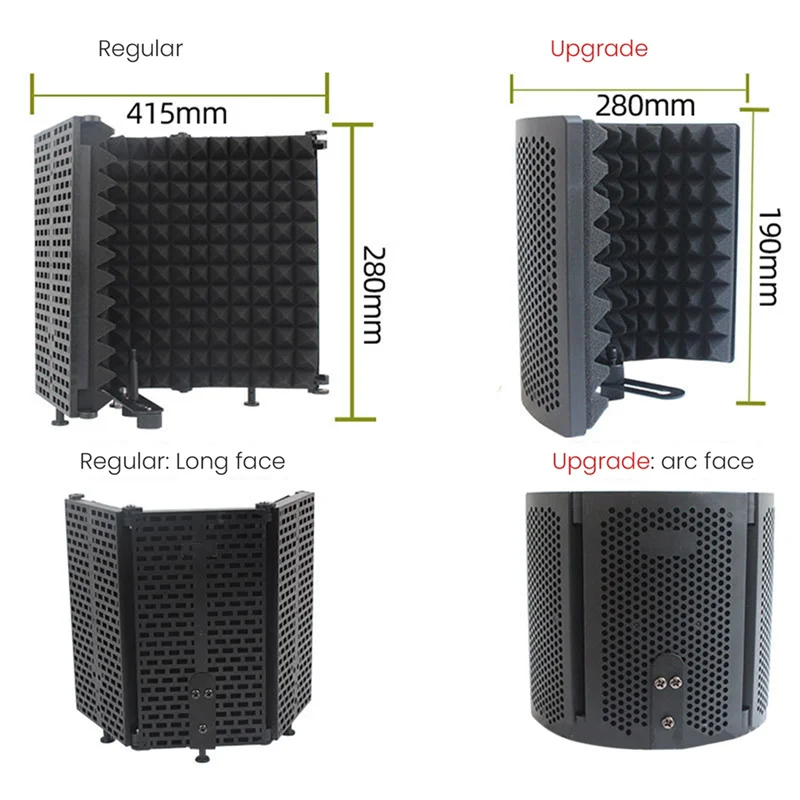 Mini microfone 3 painéis dobrável tela acústica peça acessória de espuma com suporte para gravação de transmissão ao vivo LO-PS58