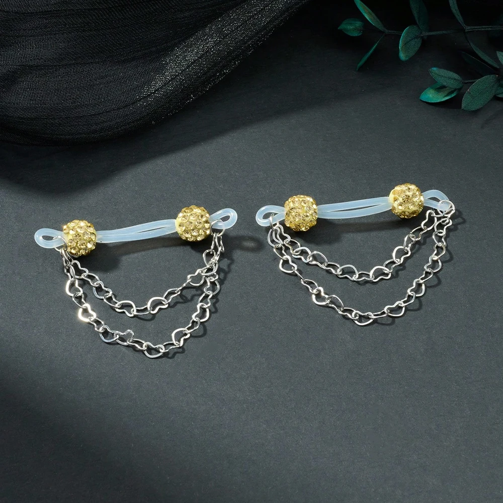 1 زوج لطيف حجر الراين وهمية حلقات للحلمات من الفولاذ ، الحلمة الكفة غير ثقب حلقات للحلمة وهمية الحلمة ثقب المجوهرات