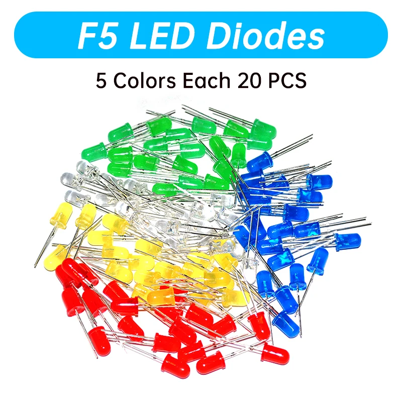 100 pcs/lot F5 LED Diode 5MM Assorted Kit White Green Red Blue Yellow Orange Pink Purple Warm White DIY Kit Light Emitting Diode