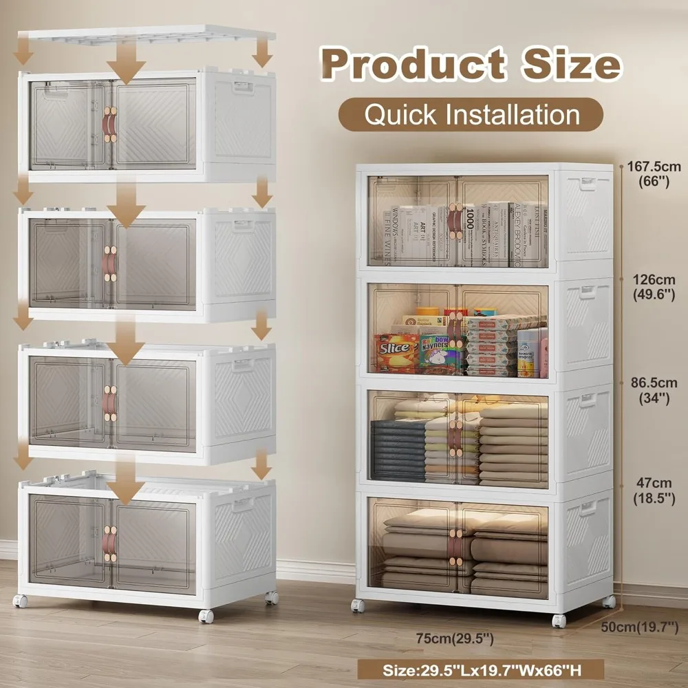 Contenedores de almacenamiento plegables extragrandes de 628QT con ruedas y tapa, contenedores apilables, organizadores de armario abiertos y almacenamiento