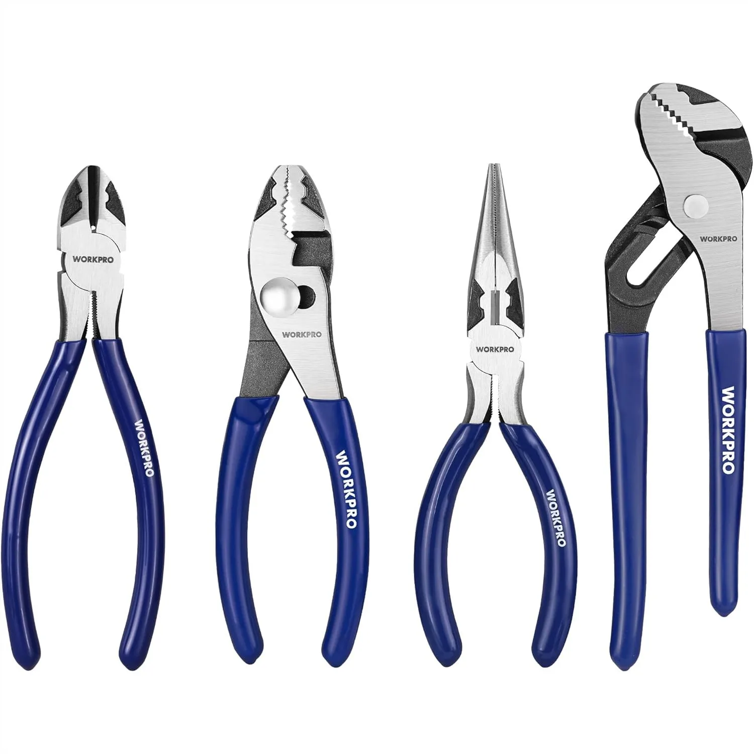 

4-Piece Pliers Set, 6" Needle Nose, 6" Slip Joint, 8" Groove Joint & 6" Diagonal Cutting for Home and Electrical Work