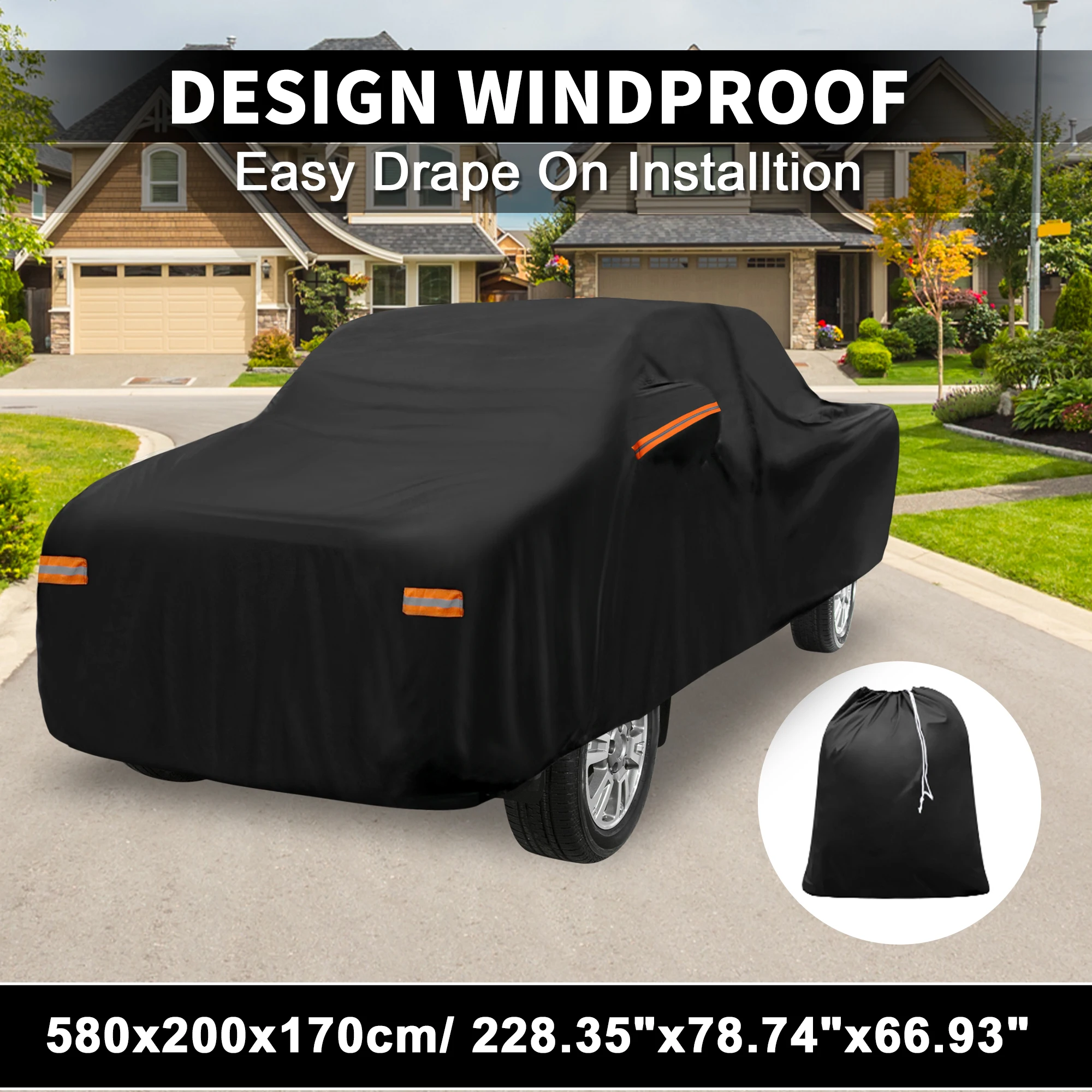 UXCELL Waterproof Car Cover 210D-PU Car Outdoor Full Car Cover for Toyota Tacoma with Driver Door Zipper 580x200x170cm Black