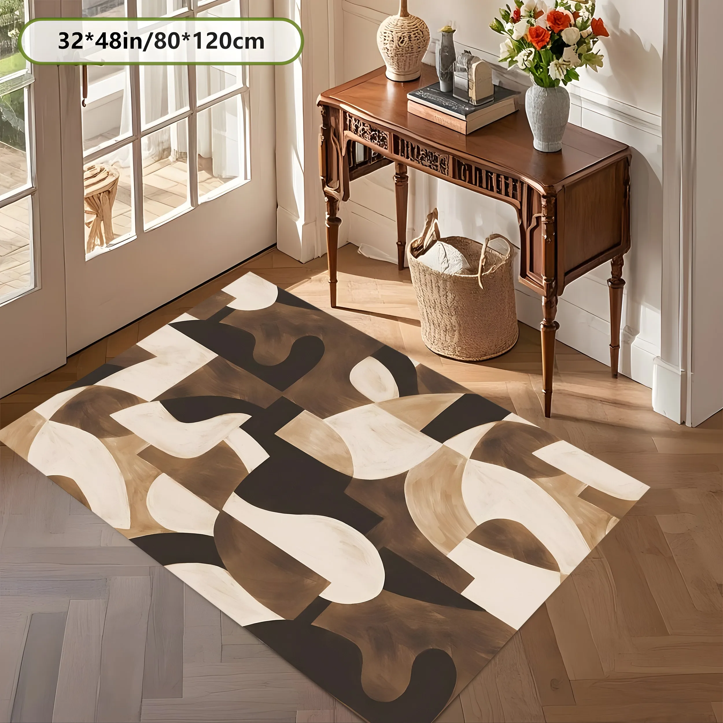2D Large Rug Brown White Irregular Geometric Patchwork Wabi Sabi Style Living Room Bedroom Carpet