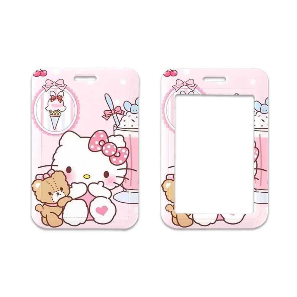 الوردي مرحبا كيتي حامل بطاقة الائتمان الحبل الأطفال معرف شارة حاملي الفتيات بطاقة الهوية حالة الرقبة حزام المفاتيح #1