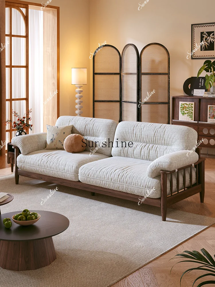 Retro solid wood living room small apartment green corduroy removable and washable fabric sofa FT