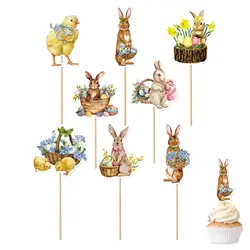 8pcs Easter Decoration Rabbit Cupcake Topper Set easter Bunny Decor Spring Party Photo Wall Bunny Easter Candy Cake Toppers