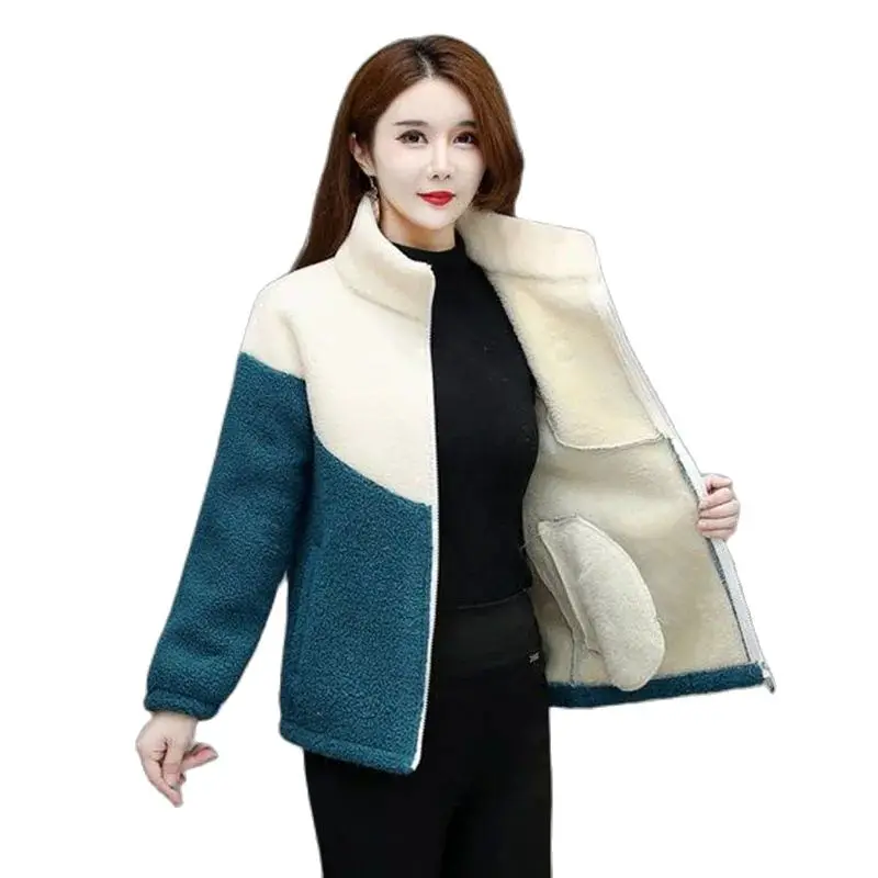 Fashion Middle-aged And Elderly Mothers Cotton-padded  Ladies Autumn And Winter Age-reducing Loose Lamb Fleece Warm Coat5X