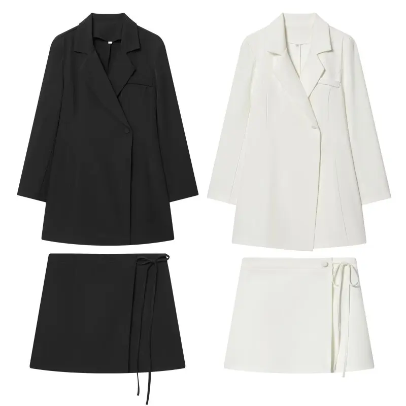 

Elegant European American Style Women's Suit 2pcs Short Sleeve Waist Coat Tops Slim Fit A-Line Skirt Set Lady Outfits