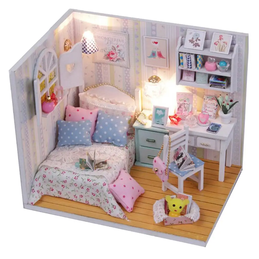 Modelo de dormitorio de muñecas DIY, balsa de mano, regalo, casa de muñecas en miniatura, 1:24