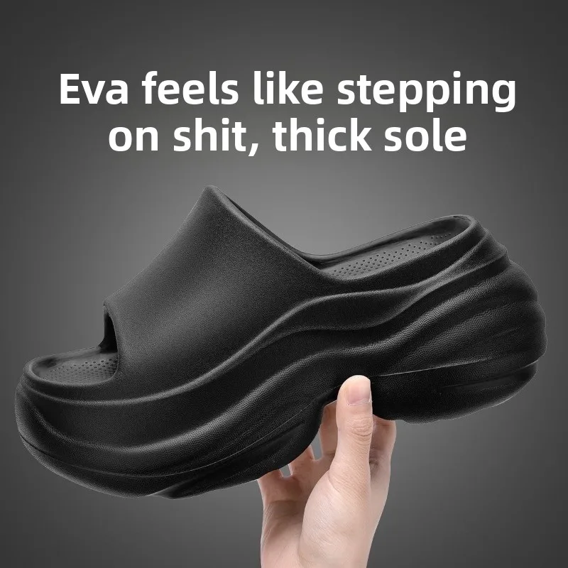 Summer Thick-soled Heightening Slippers, Unisex One-word Slippers, Soft-soled Non-slip and Wear-resistant Sandals for Home Wear