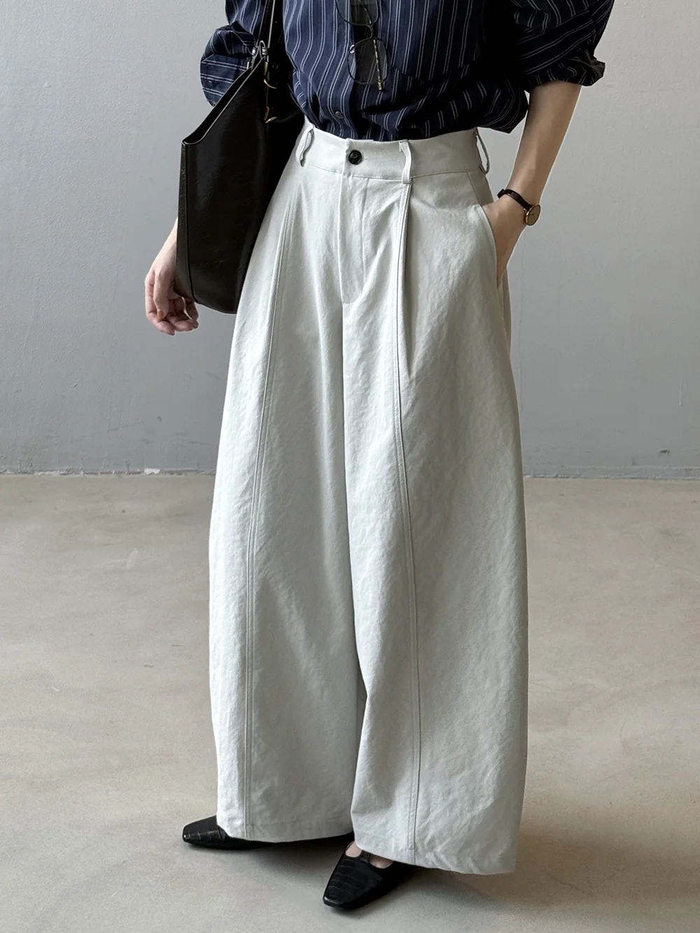 Cintura alta calças de perna larga para mulheres em forma de pêra outono 2025 estilo coreano calças casuais emagrecimento solto ajuste versátil