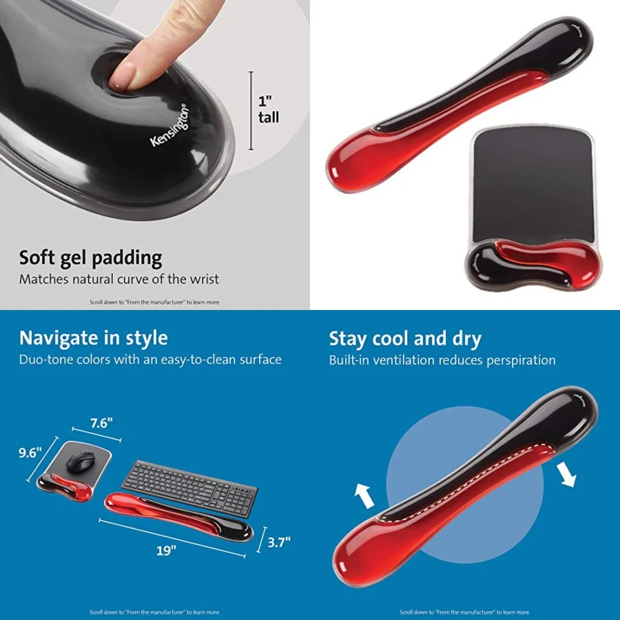 Duo Gel Mouse Keyboard Wrist Rest Bundle Set, Ergonomic Keyboard and Mouse Pad With Wrist Support, Keyboard Wrist Rest, Compute