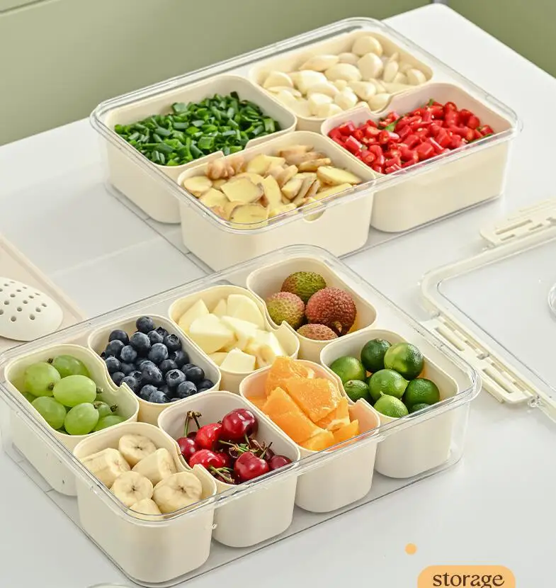 8 Grids Divided Serving Tray Storage Box Kitchen Portable Sub-format Seasoning Separator Box Fresh-keeping Snack Fruits Food Box