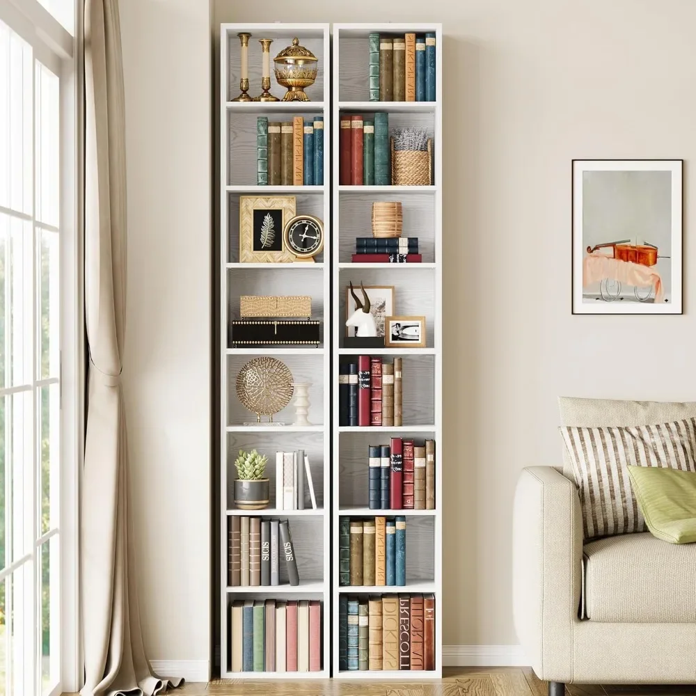 

Tall Narrow Bookshelf 8 Tiers 71in Set of 2, Compact Corner Bookcase, Easy to Match for Living Room, Office, Study, Bedro