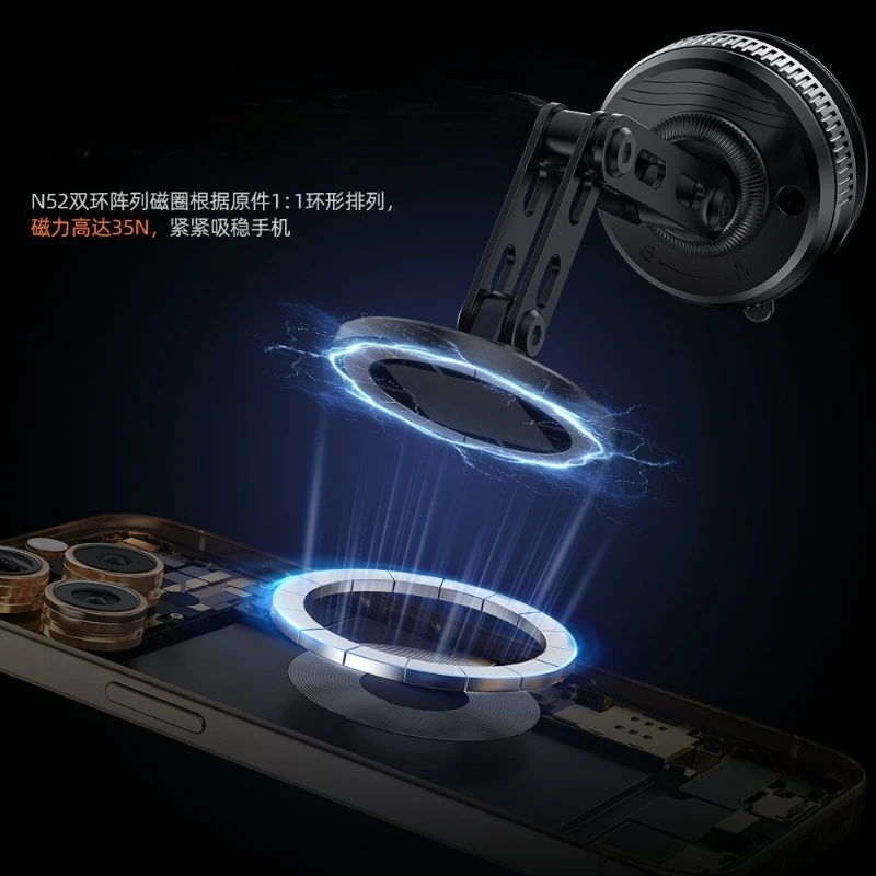 Car Mobile Phone Holder Car Magnetic Suction Car Rotating Metal Vacuum Folding Suction Cup Center Console Auto Parts view 4