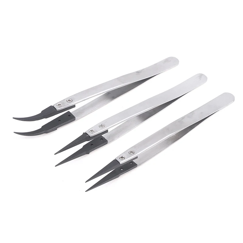 Wholesale For Watch Hands Installation Work Straight Elbow ESD-259 ESD-259A ESD-7A Handle Stainless Antistatic Plastic Tweezers