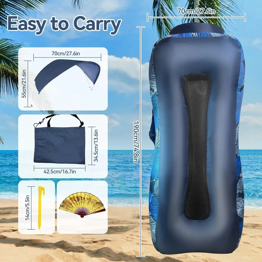 Lounger Air Sofa with Sun Shade Cover Waterproof Inflatable Couch Chair for Camping Beach Hiking Backyard, Easy to Set Up Inflat