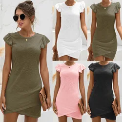 2023 Spring Summer Women Dress Ruffled Short-sleeved Cross Dress Femme Skirt Beachwear Coverups Loose Sundress Women Clothing