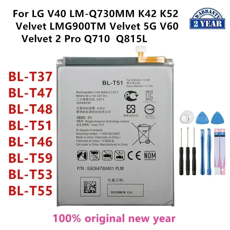 

Original BL-T37 BL-T47 BL-T48 BL-T51 BL-T46 BL-T59 BL-T53 BL-T55 Replacement Battery For LG V40 K42 K52 Velvet 5G V60 Q710 Q815L