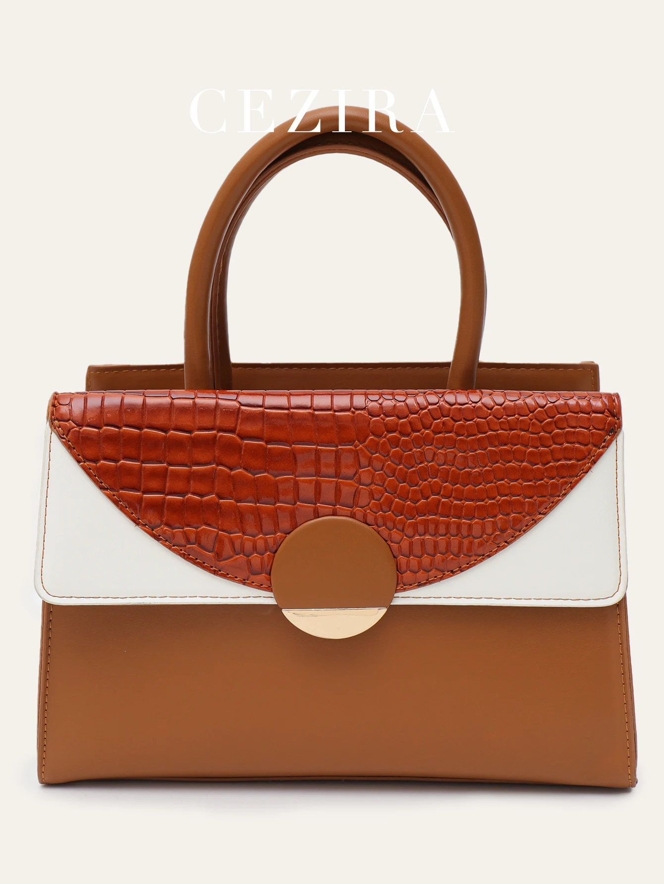 CR Women Designer Crocodile Embossed ContrastColor Handbag PU Vegan Leather Tophandle Crossbody Shoulder Purse Commute Street