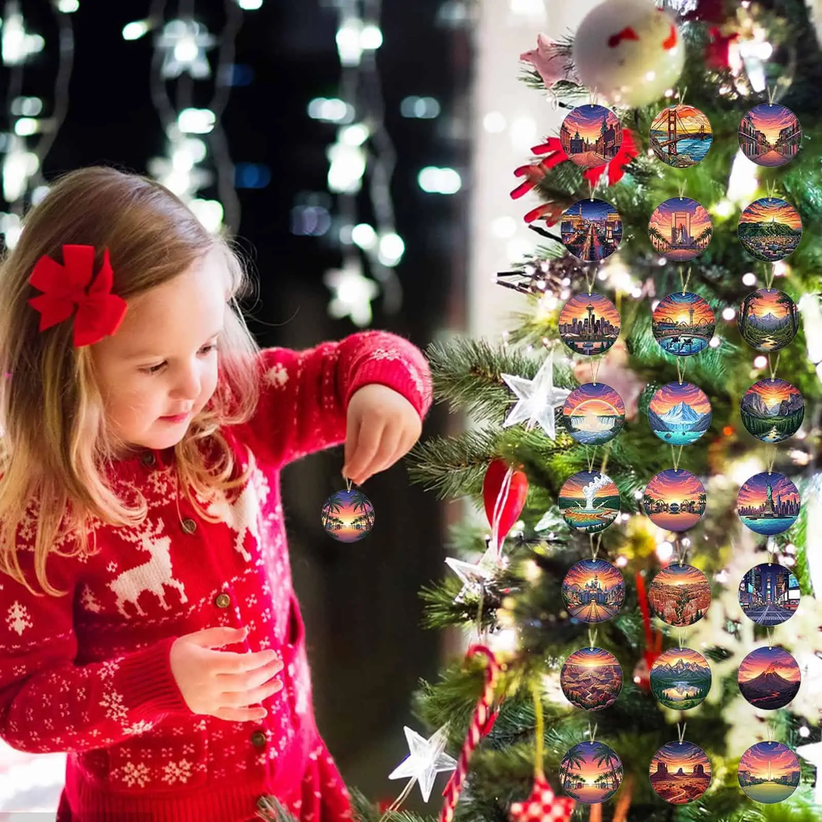 

Christmas Countdown Calendar Christmas Advent 2D Pendant 24-Day National Landmarks Set Pendant Countdown For Window Door Tree