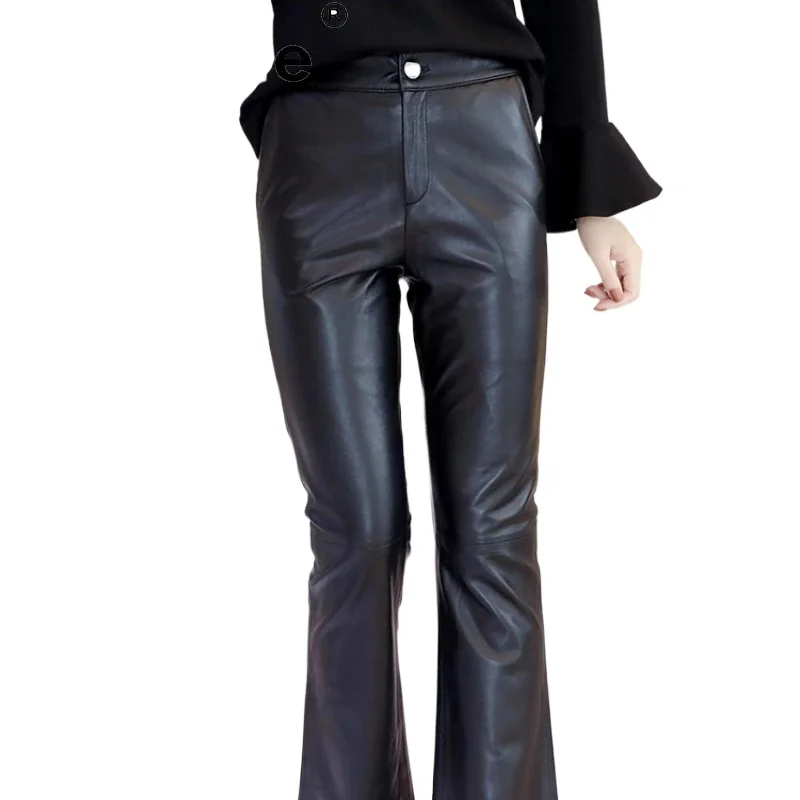 

Tajiyane Genuine Leather Pants Women Flared Pants Elastic High Waist Autumn Sheepskin Trousers Slim Fit Women Trousers FCY166