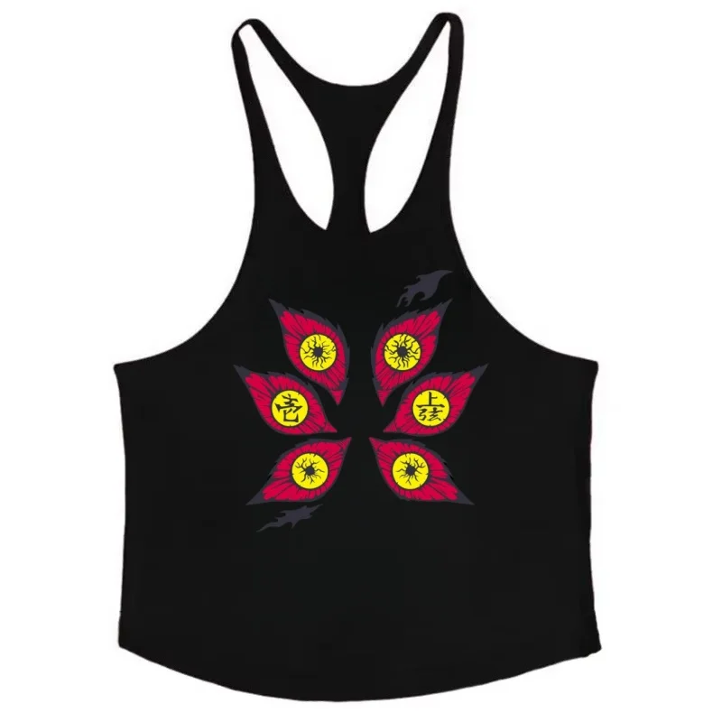 Kokushibo Herren-Tanktop, 100 % Baumwolle, Weste, japanischer Anime-Dämonentöter, schnell trocknend, ärmellos, Unterhemden, Fitness, Muskelaufbau-Top