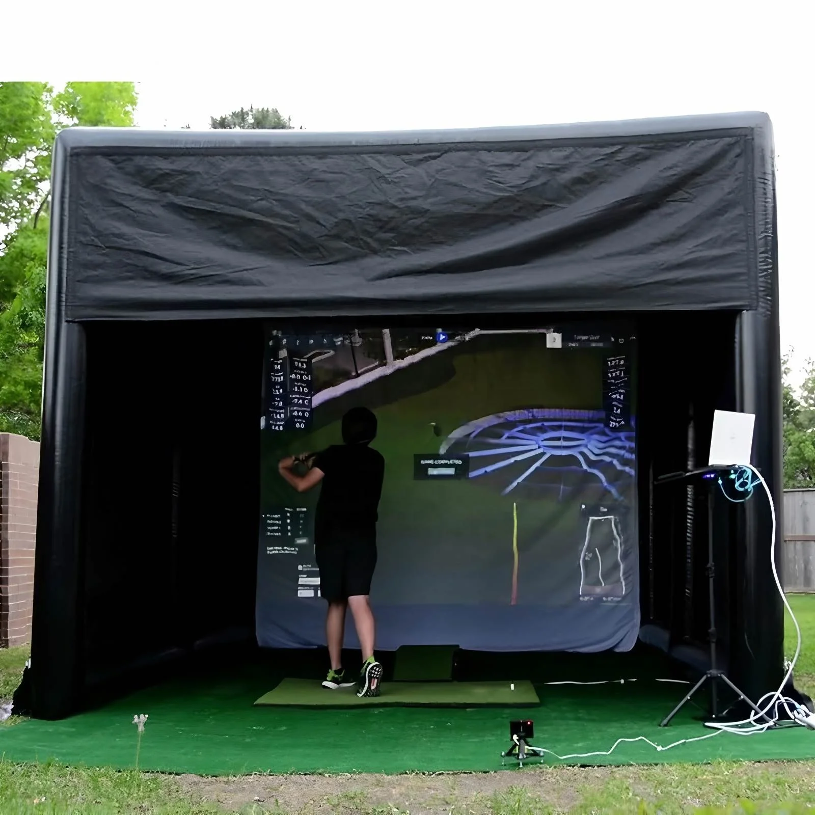 Inflatable Golf Simulator Cage Tent-Professional Indoor Outdoor Golf Training Enclosure Waterproof Projection Screen