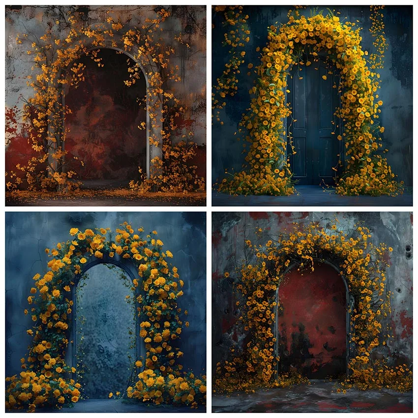 

Mehofond Photography Background Yellow Flower Arch Door Adult Birthday Wedding Maternity Art Portrait Decor Backdrop Photo Studi