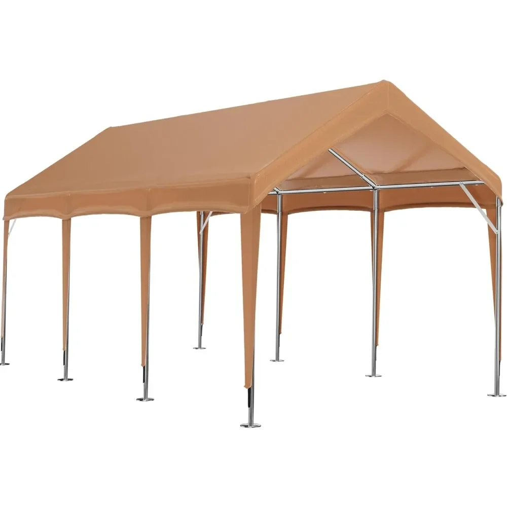 

Carport Canopy 10'x20' - Galvanized Car Canopy with All Season Tarp - Portable Car Tent, Brown