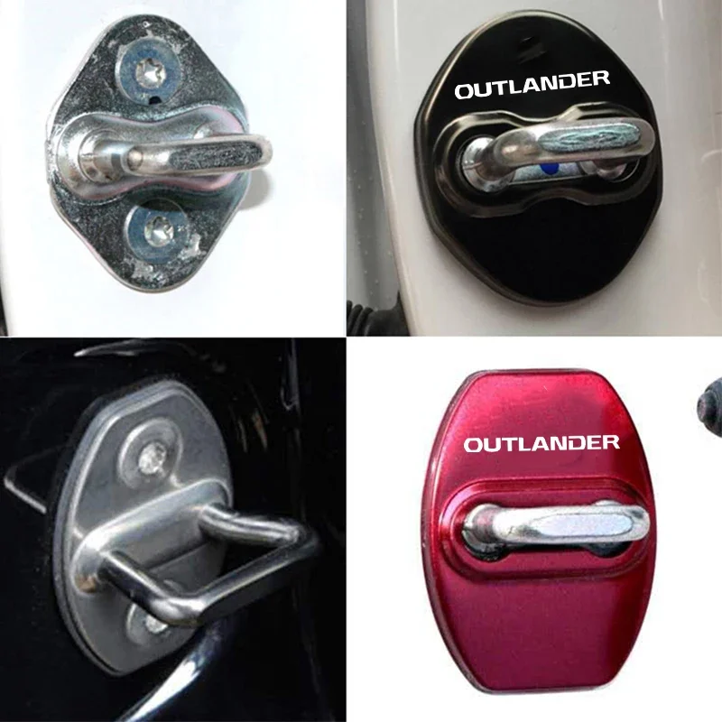 4PCS Stainless Steel Car Door Lock Covers Anti-rust Protection Case Buckle Stickers for Mitsubishi outlander Logo Accessories