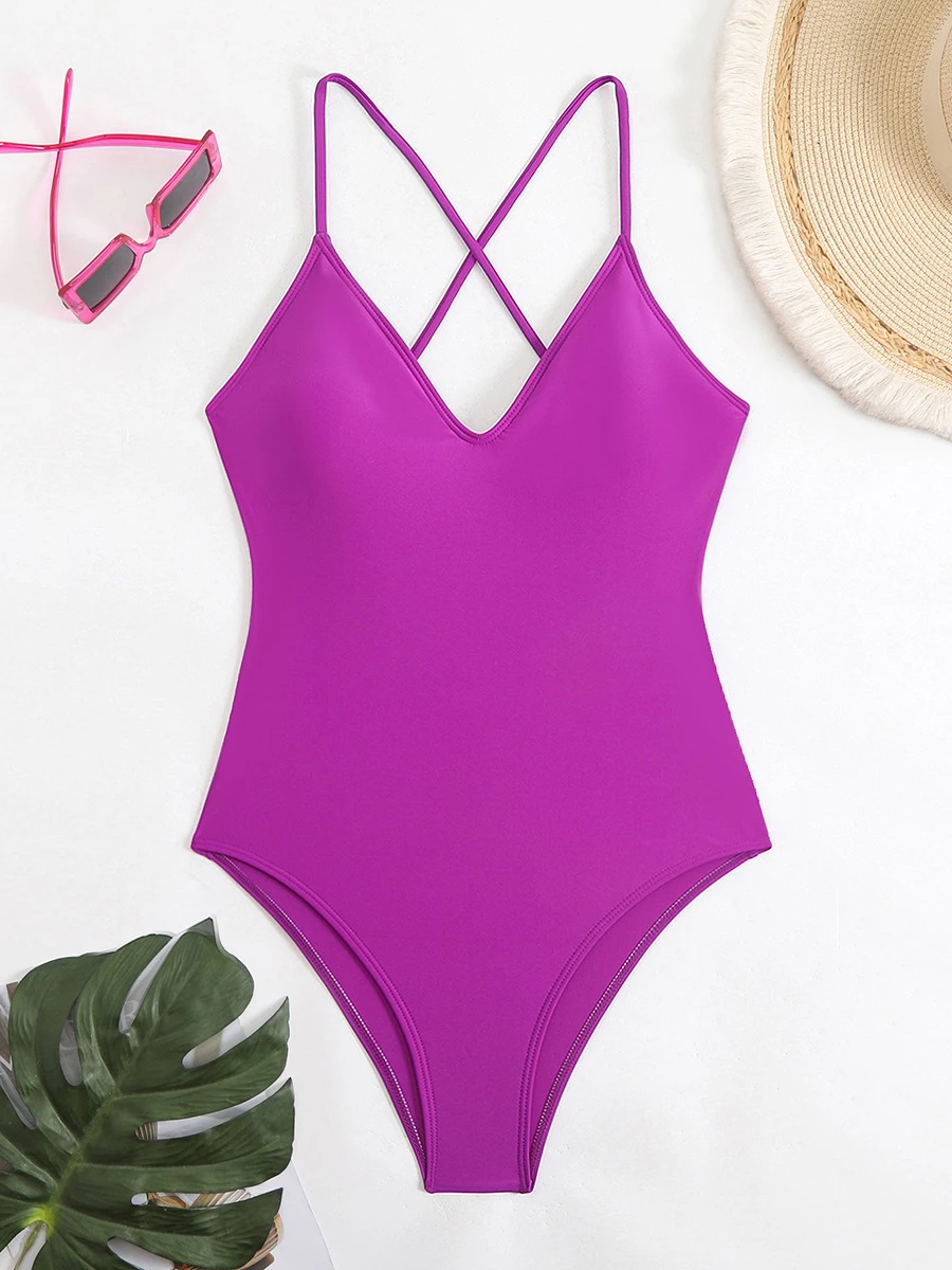 Sexy Floral One Piece Swimsuits Women Bathing Suit V Neck Swimwear Female Monokini Cross Backless Swimming for Suits Beachwear view 3