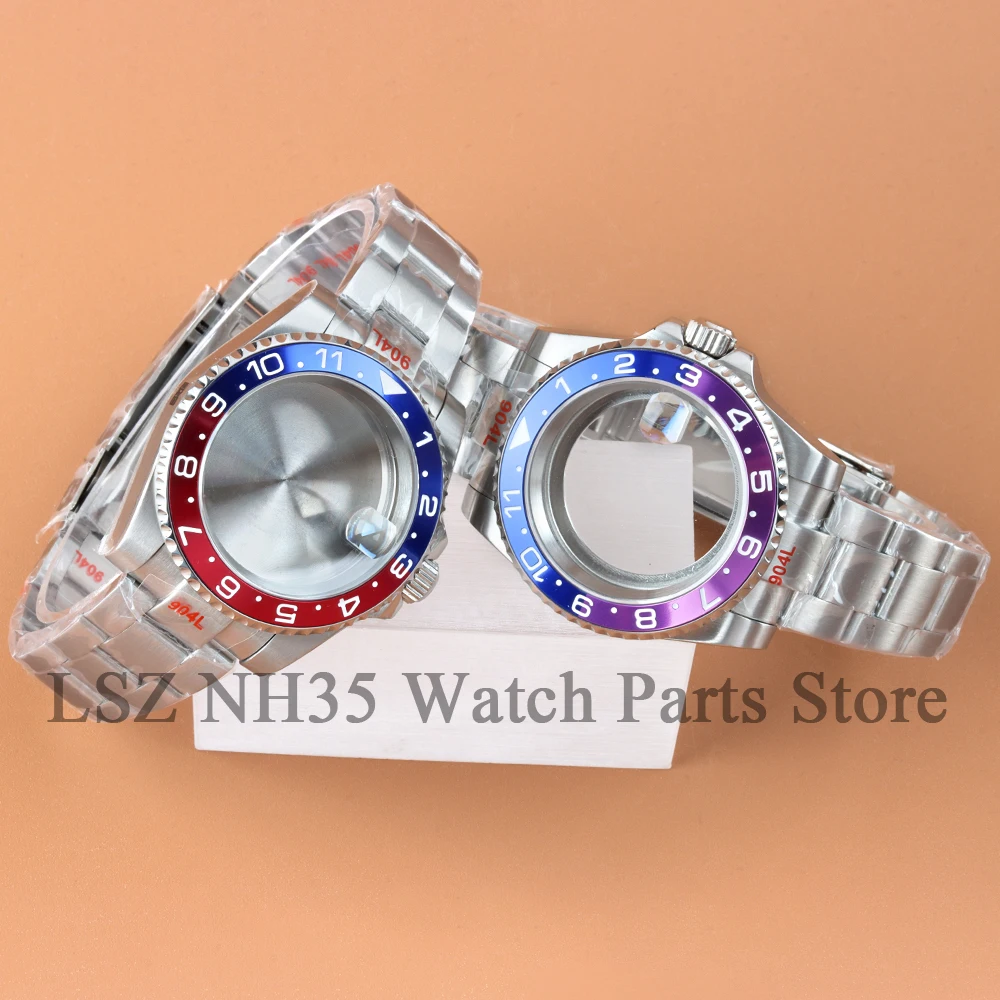 

40mm NH35 Sapphire Glass Watch Case Fit GMT NH34 NH35 NH36 NH38 Movement Solid Steel Bracelet 12 Hours Bezel 28.5mm Dial Oyster
