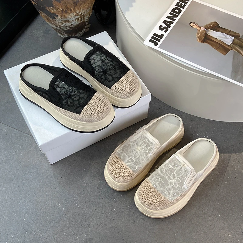 

Fashionable Casual Shoes - Summer New Style Open-weave Half-traction Sandals with Thick Soles and Slip-on Design