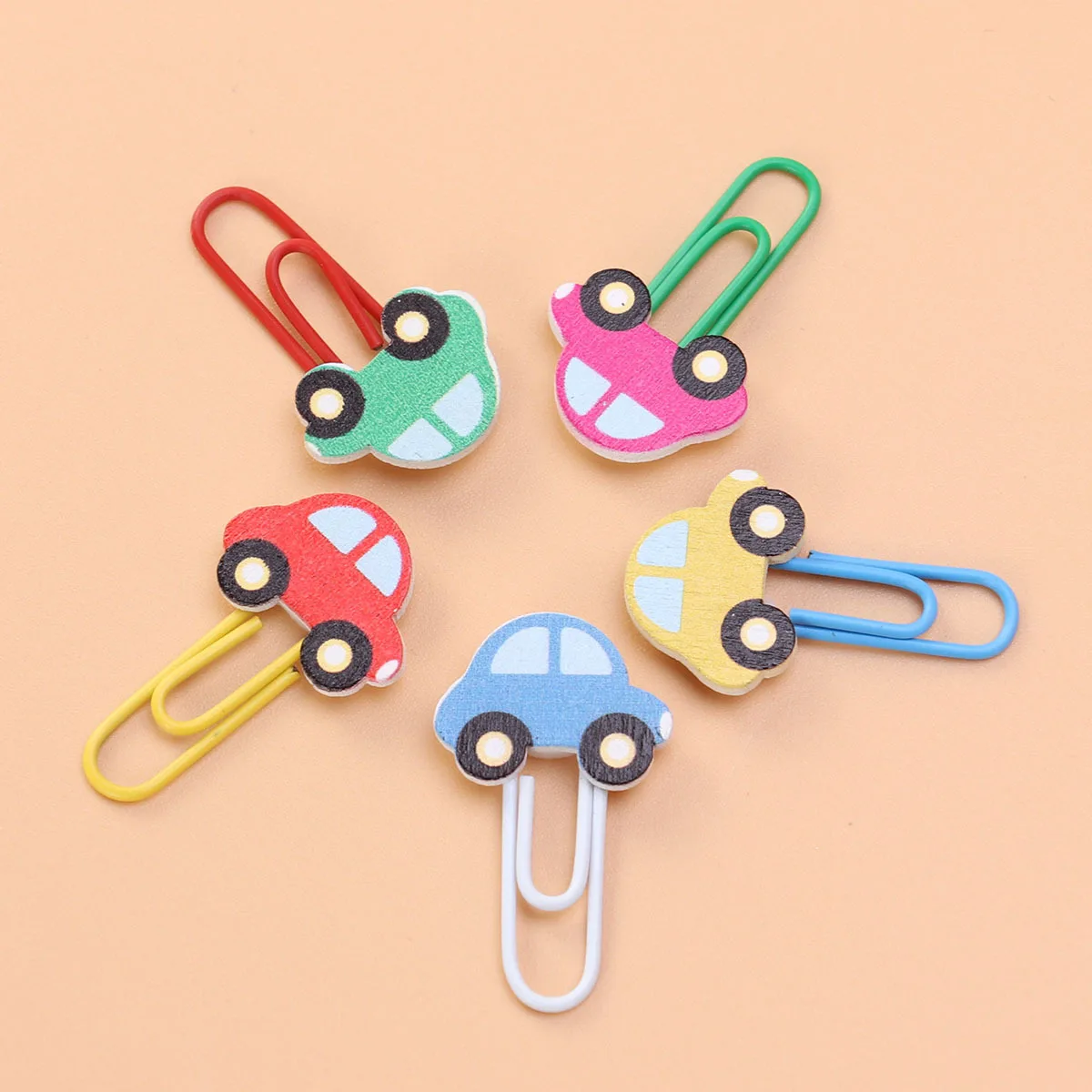 50 قطعة دبابيس ورق خشبية ملونة جميلة شكل سيارة الإشارات المرجعية وحاملي مذكرة للمستندات رسائل دعوات الديكور
