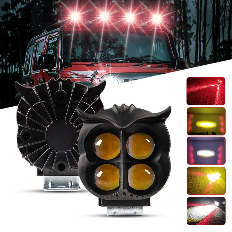 Motorcycle Running Lights -LED Spotlights Owl Shape 4 Light Modes Fog Lights image 4