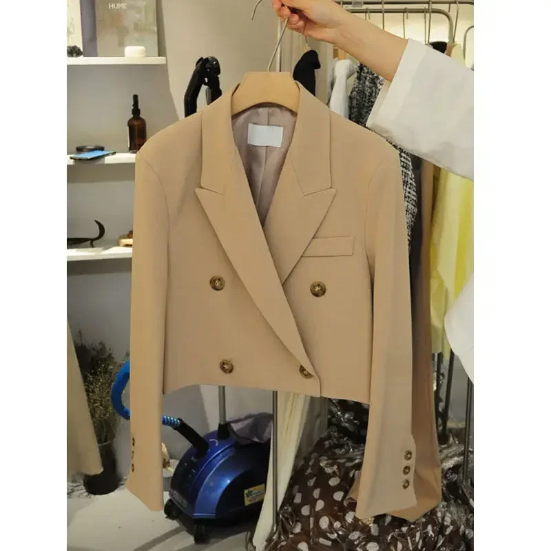 

White Short Blazer Women Coat Office Lady Fashion Korean Spring Autumn Pockets Vintage Simple Casual Clothing