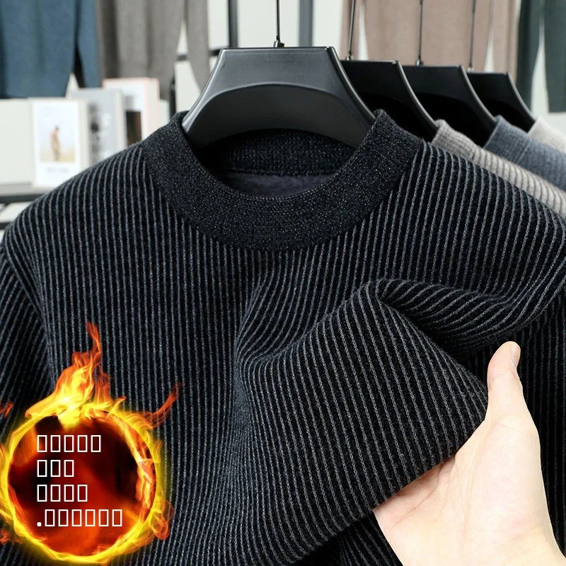 

Thiened Fce Вязаный шерстяной свитер для мужчин осенью и зимой Теплый базовый слой Цвет Большой цельный бархатный Lang Mink