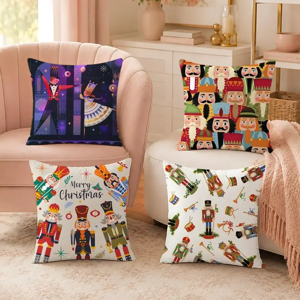 Nutcracker Soldier Christmas Cushion Cover Custom Plush Pillow Cover Soft Cloud Comfort for Sofa Bed Couch