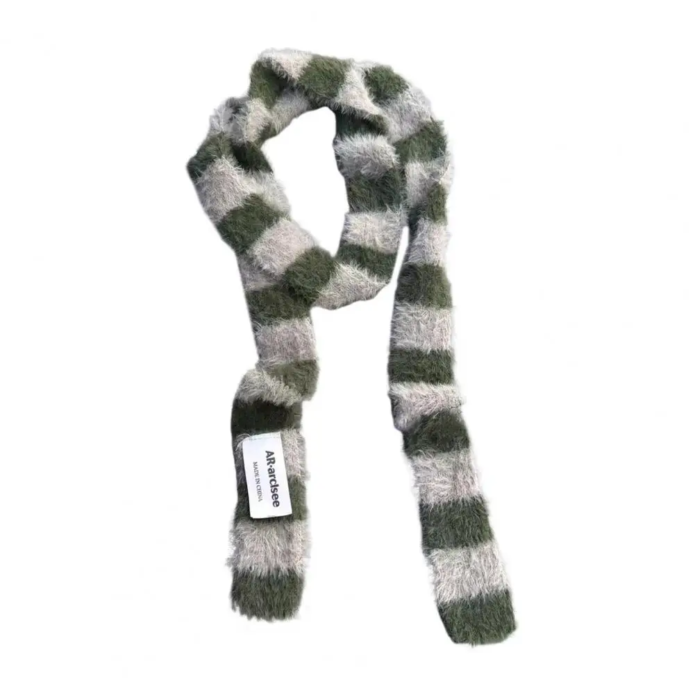 Long Retro Scarf Retro Style Striped Color Block Long Scarf Thickened Imitation Mink Fur Warm Thin Scarf Women's