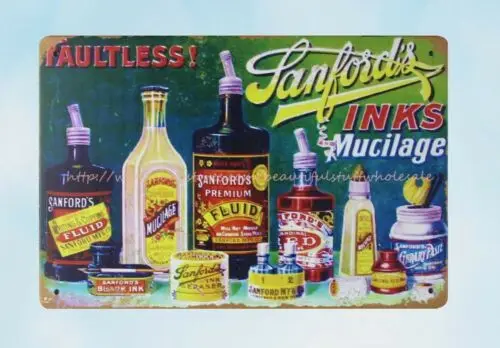 decorative wall Faultless! Sanford's Inks Mucilage metal tin sign