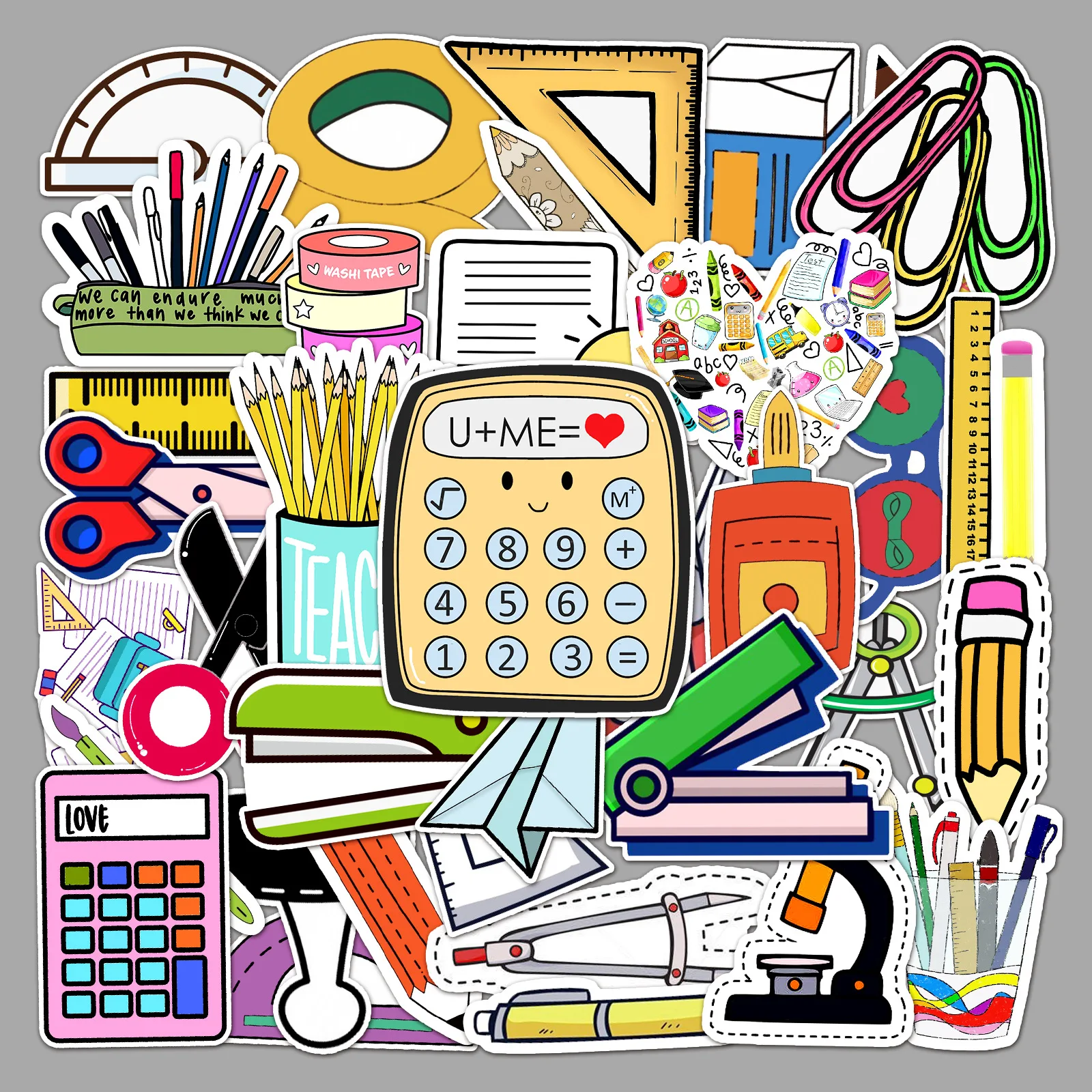 

50PCS School Supplies Stickers Back to School Stationery Cartoon Style Pencil Notebook Decorative Waterproof Stickers Kids Toy