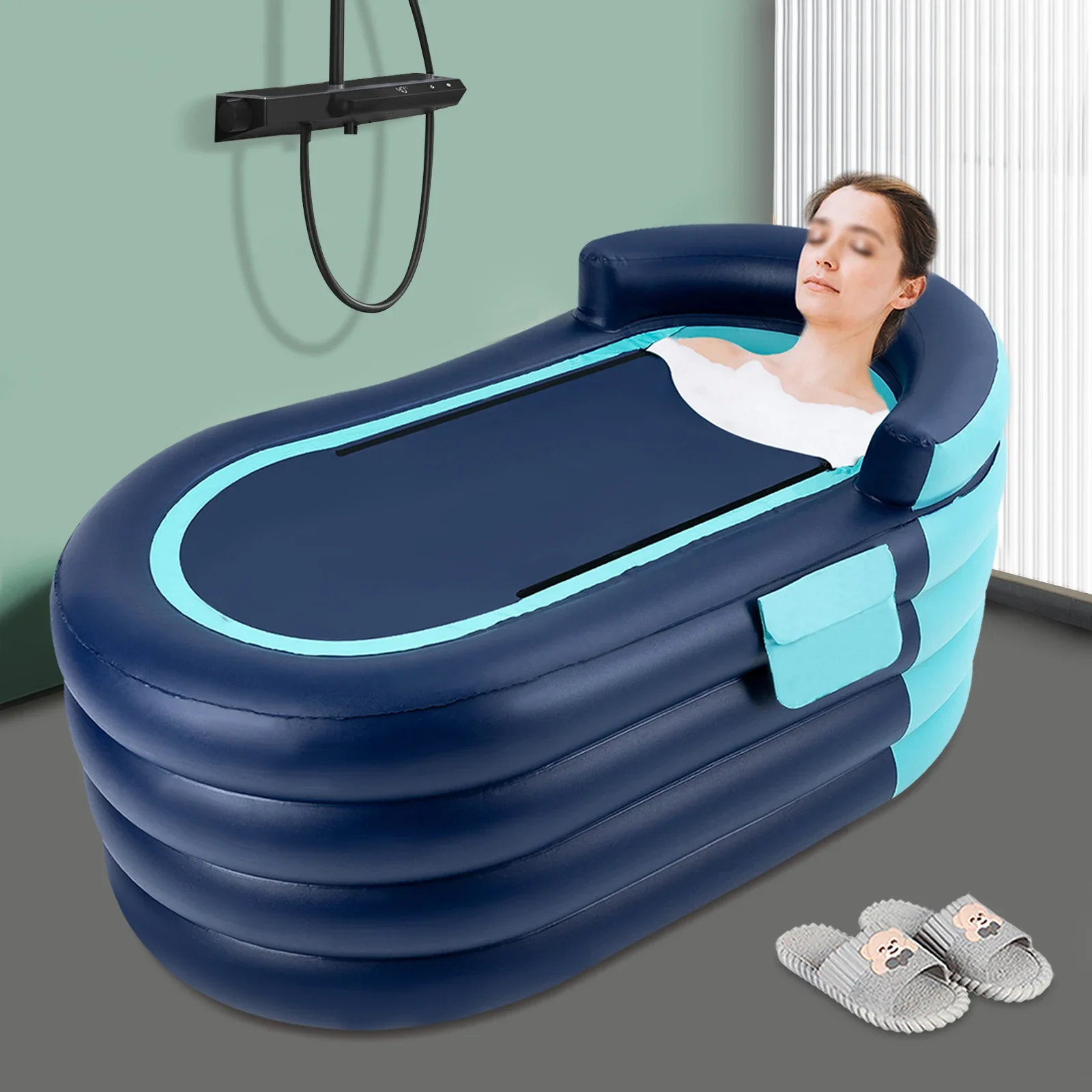 Inflatable Adult Bathtub With Wireless Electric Air Pump,Suitable For Hot Water Bath & Ice Bath Blue