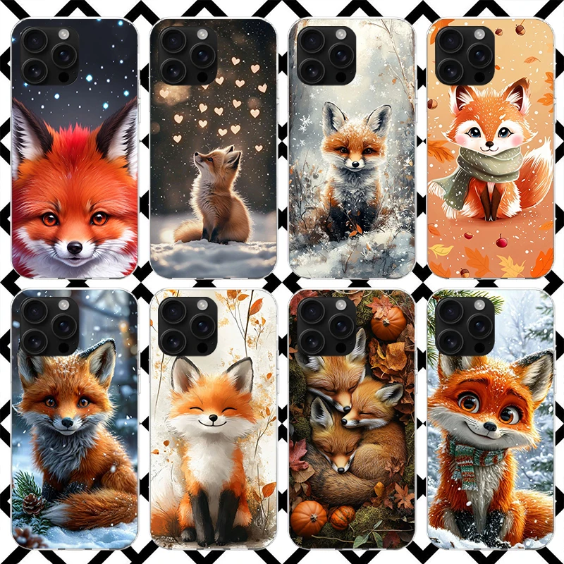 Capa de Celular Animal Raposa para iPhone 17 Air 16 16E 15 14 Plus 13 Mini 12 11 Pro Max 7 8 + SE 2020 Capa Macia Fundas 17 Air 16 16E 15