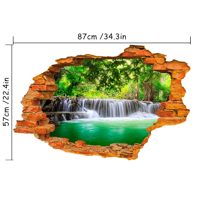 Fototapeta artystyczna, sceneria wodospadów, złamana ściana 3D, naklejki winylowe, dekoracja pokoju, góra, woda, świeży krajobraz plakat tapeta