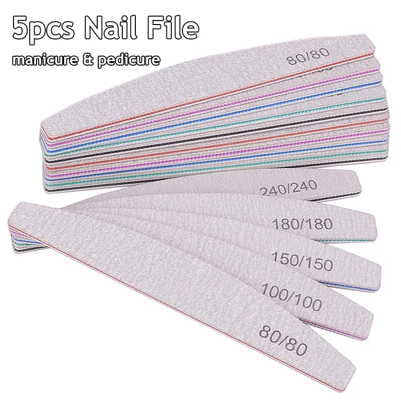 

5PCS Professional Nail File 100-240 Professional Tools Emery for Manicure Lime Sandpaper Half Moon Lime Nail Accessories Tool
