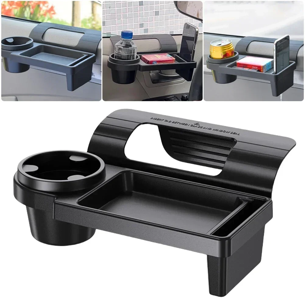 Car Door Side Organizer with Cup Holder & Phone Slot - Durable Plastic Storage for Window Panel Ideal Daily Use Auto Accessories